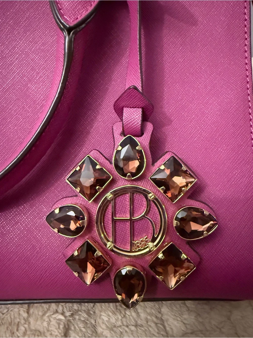 henri bendel Bright Fuchsia Satchel with Jeweled Charm